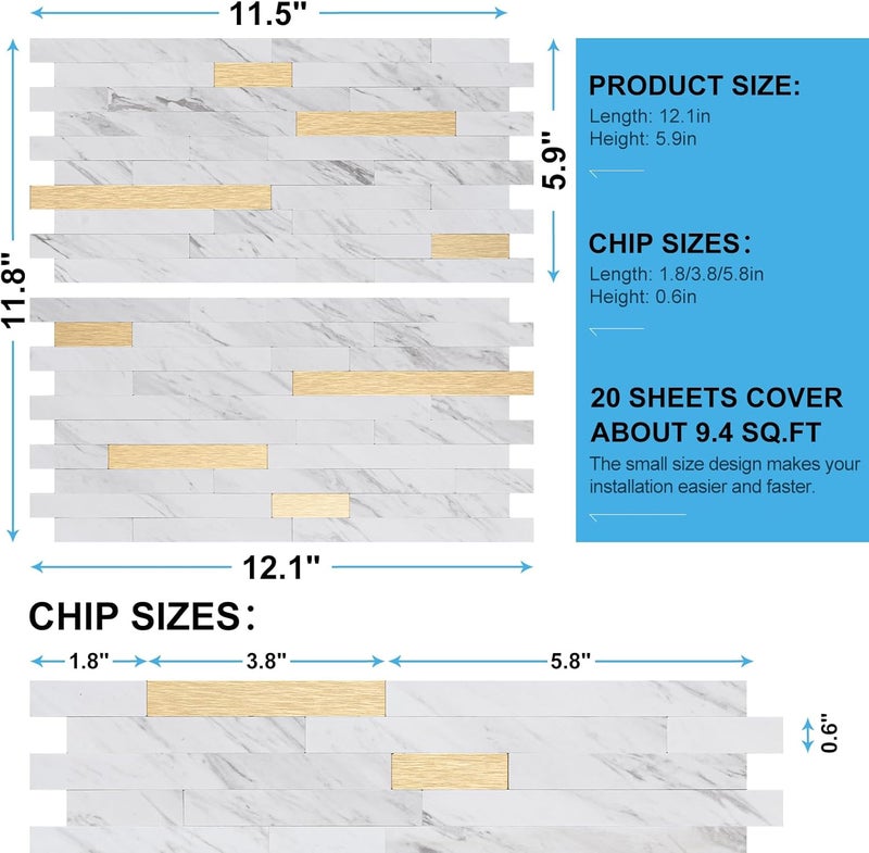 V-MOZZA Peel and Stick Backsplash, 20-Sheet Peel and Stick Tiles 12.1" x 5.9" Stick on Backsplash PVC Wall Tile for Kitchen Fireplace - Image 4